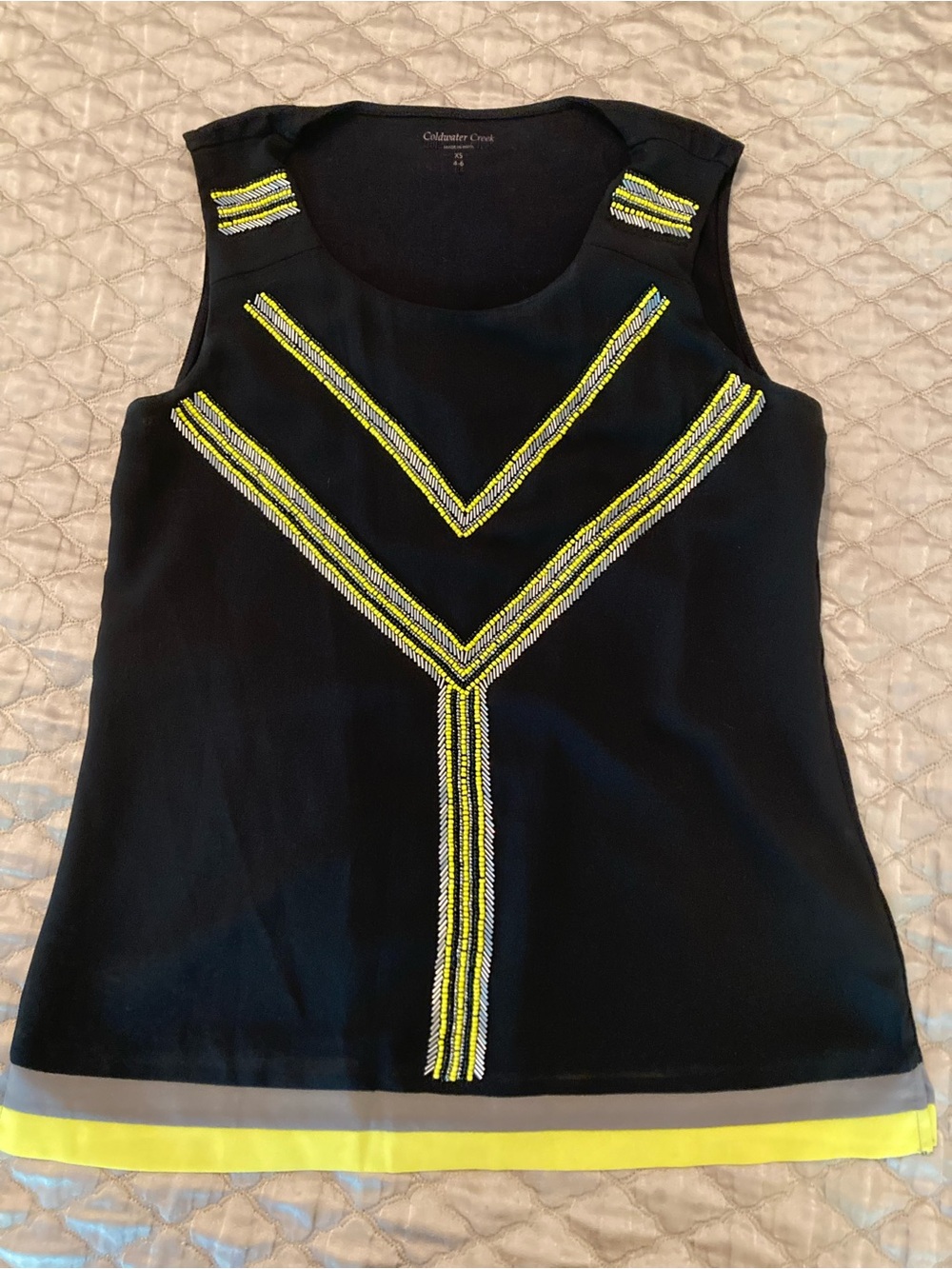 Black Sleeveless Top with Beaded Chevron
